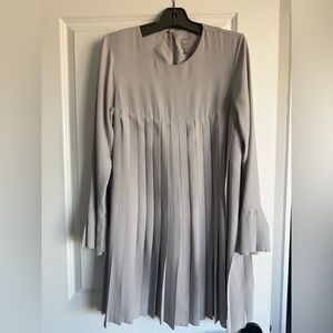 ASOS Light Gray Pleated Long-Sleeve Dress
